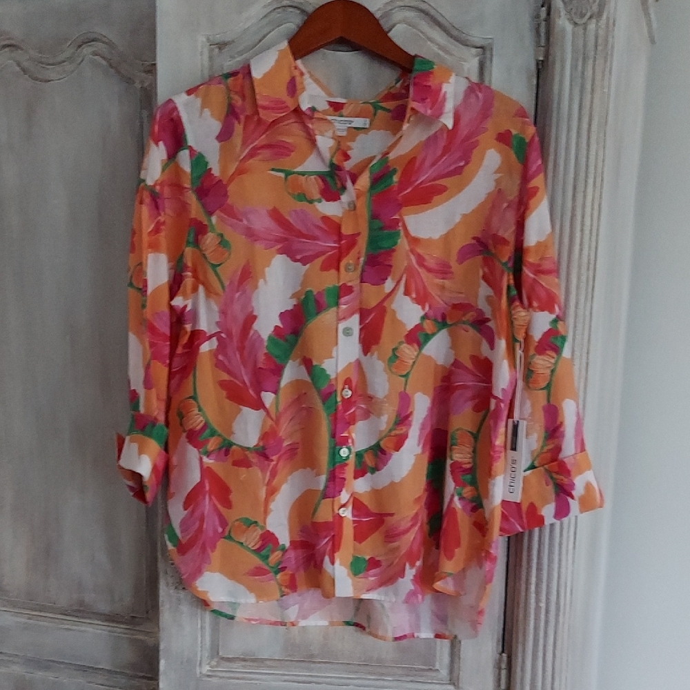 Chico's Colorful Floral Button Down Shirt